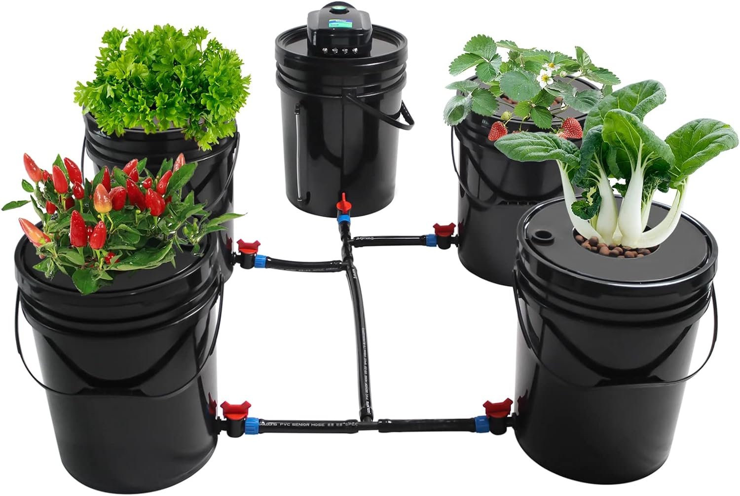 DNYSYSJ DWC Hydroponic System, 5 Gallon 5 Buckets, Deep Culture Growing Kit with Pump with Water Exchange Bucket, Air Stone and Water Level Device, for Indoor/Outdoor Leafy Vegetables