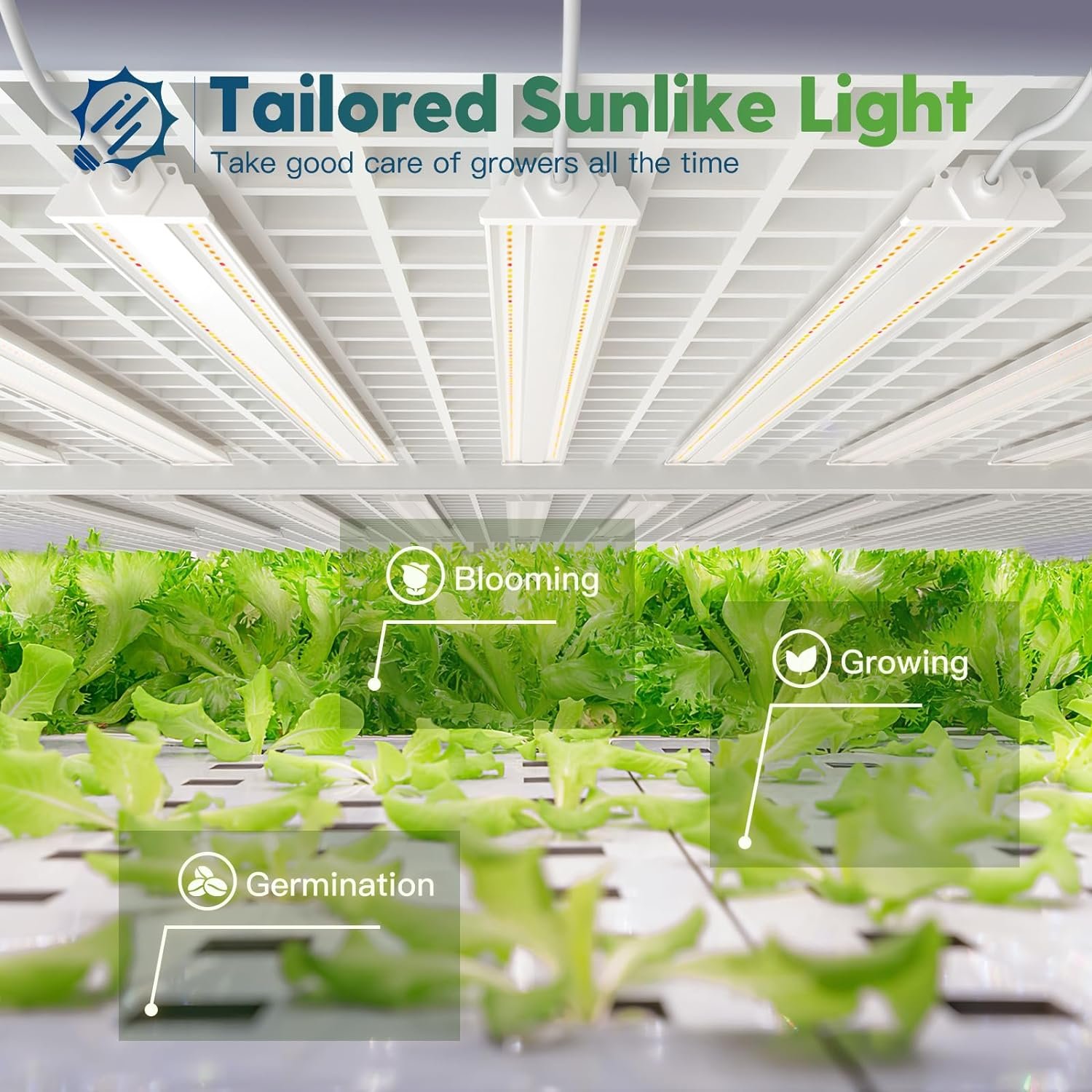 FREELICHT 4 Pack 4ft LED Grow Light, 60W (350W Equivalent), Sunlike Full Spectrum Integrated Plant Light for Hydroponic Indoor Plant Seedling Veg and Flower, Plug in with On/Off Switch