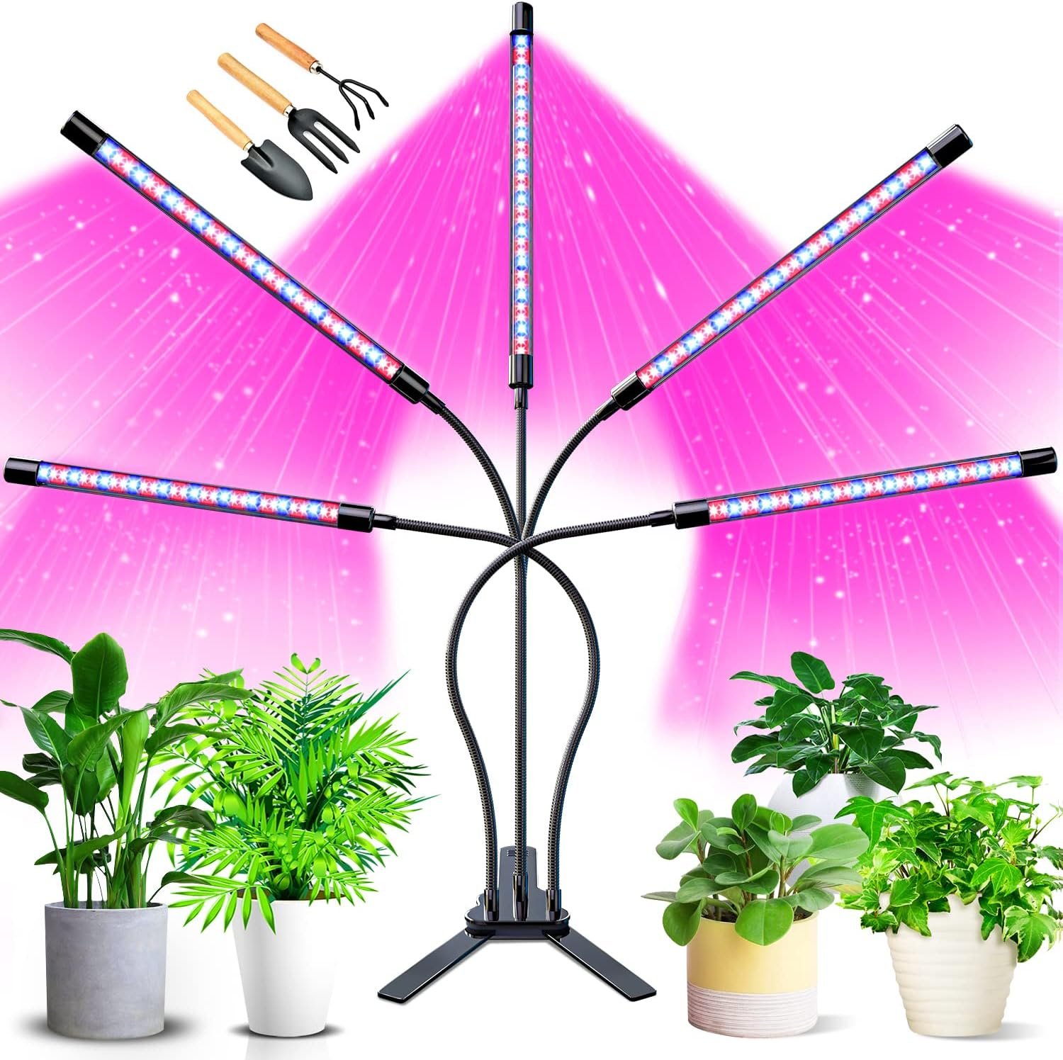 GroDrow Grow Lights for Indoor Plants, 150 LED Grow Light for Seed Starting with Red Blue Spectrum, 3/9/12H Timer, 10 Dimmable Levels  3 Switch Modes, Adjustable Gooseneck Suitable for Various Plant