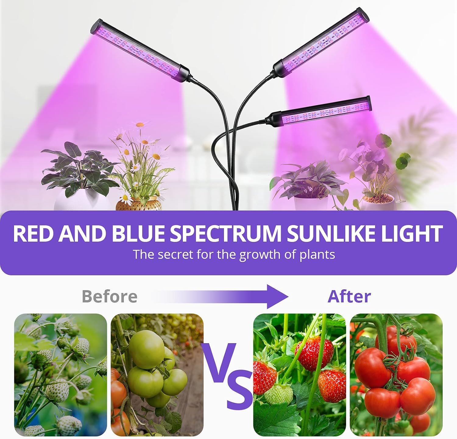 Grow Light for Indoor Plants - Adjustable LED Gooseneck Growing Light Strip,5V 3A Adapter Included,W/9 Dimmable Red Blue Spectrum 3 Modes Auto ON/Off 3/9/12H Timer for Flower Greenhouse