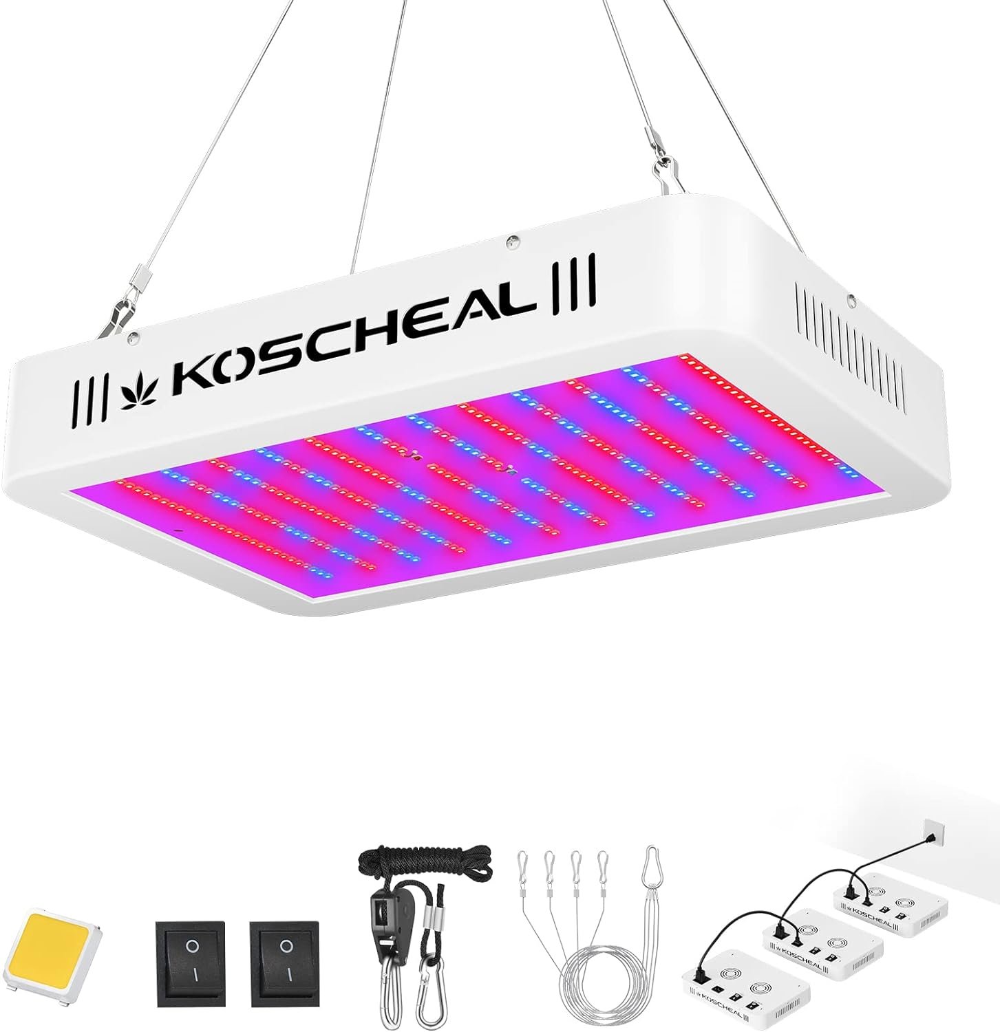 KOSCHEAL LED Grow Light Full Spectrum 1200W, Plant Grow Light with Veg  Bloom Switch for Hydroponic Indoor Plants LED Grow Lamp with Daisy Chain, Output 140W