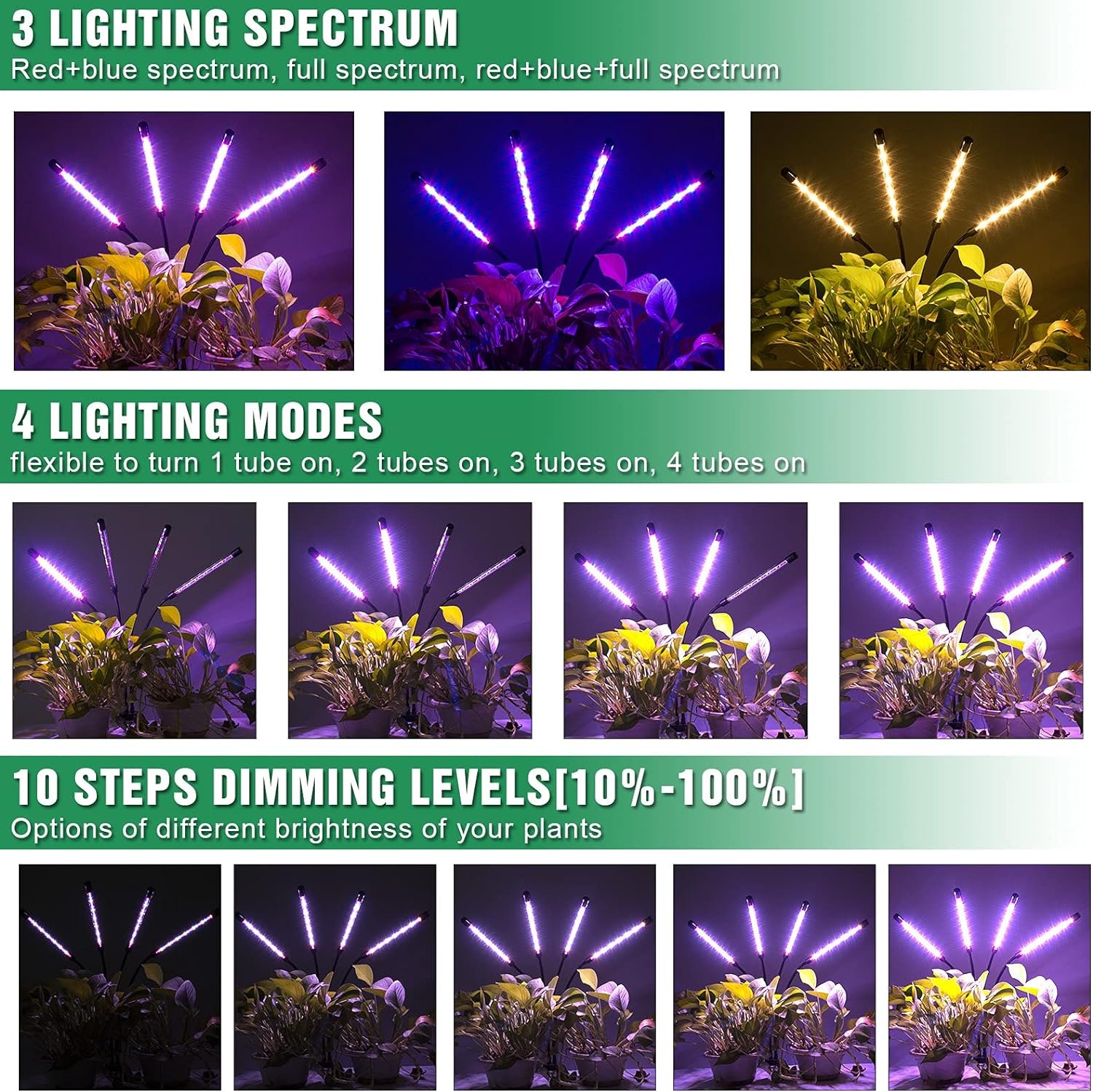 LED Grow Lights for Indoor Plants Full Spectrum with 15-60 inches Adjustable Tripod Stand, Red Blue White Floor Grow Lamp with 4/8/12H Timer with Remote Control