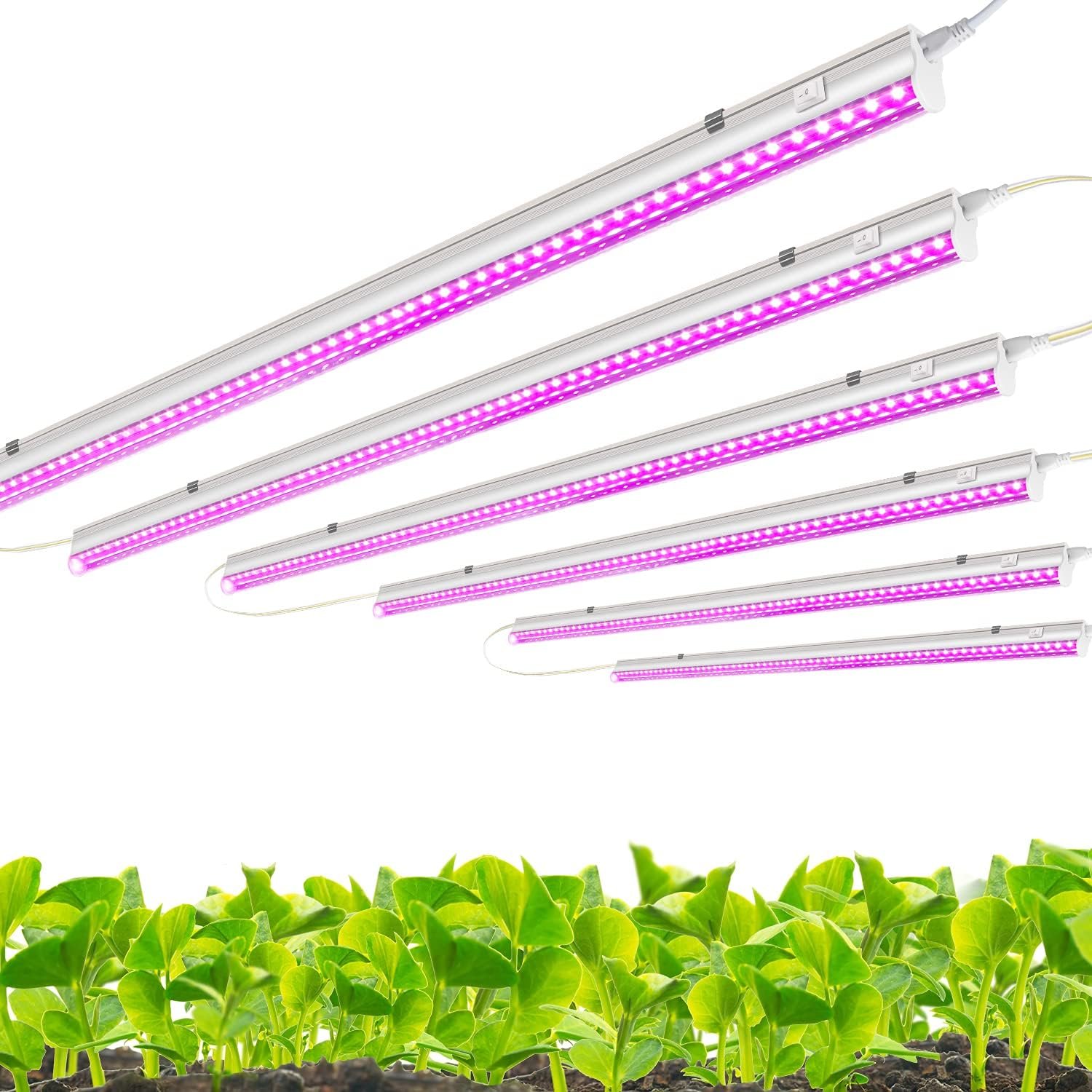 Monios-L T5 Grow Lights 4ft, LED Plant Grow Light, 120W (6 x 20W), LED Grow Light Strip for Greenhouse, Plant Grow Shelf, Plug and Play Easy Installation, 6-Pack