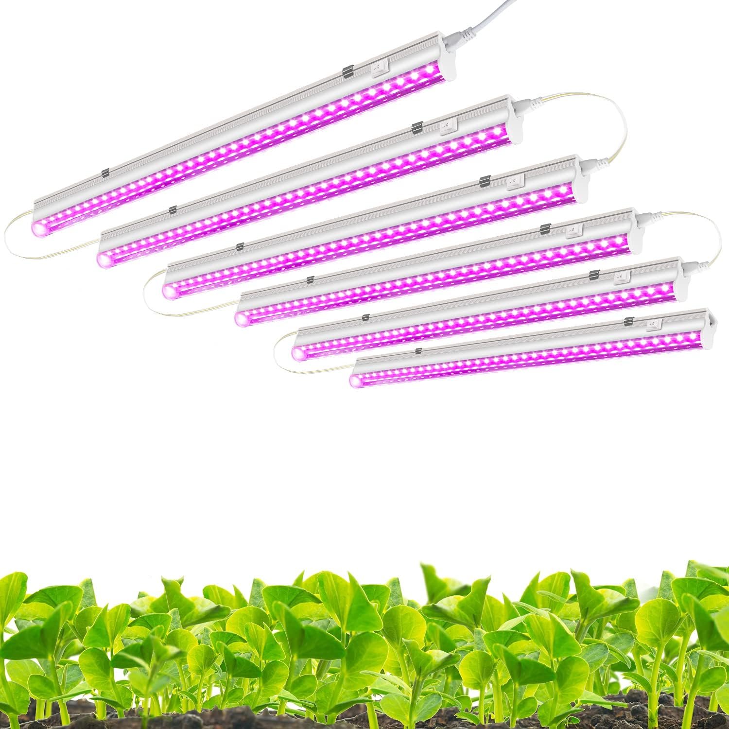 Monios-L T5 Grow Lights 4ft, LED Plant Grow Light, 120W (6 x 20W), LED Grow Light Strip for Greenhouse, Plant Grow Shelf, Plug and Play Easy Installation, 6-Pack