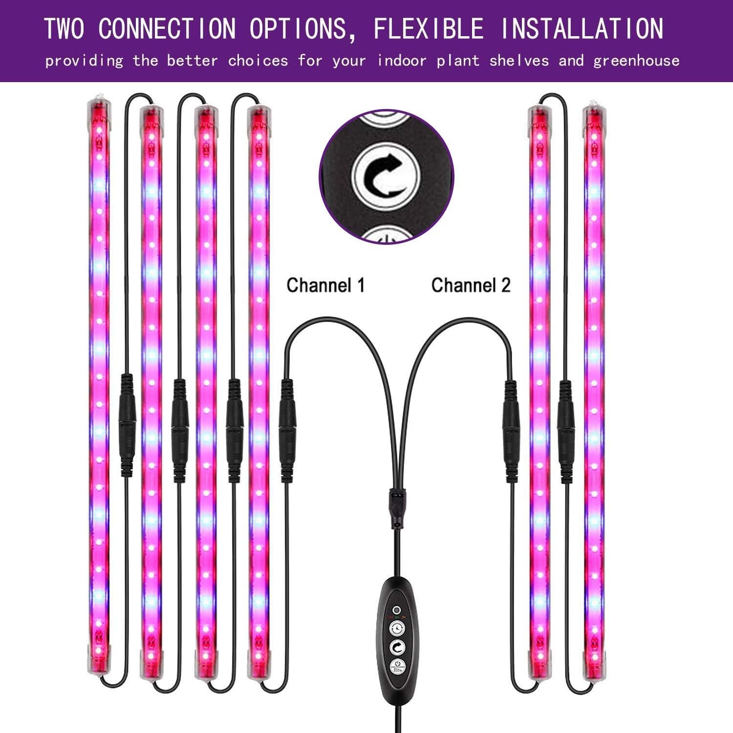Roleadro Led Grow Light Strips for Indoor Plants, Full Spectrum Auto On  Off T5 Grow Lamp with Timer/Extension Cables Plant Lights Bar 4 Dimmable Levels