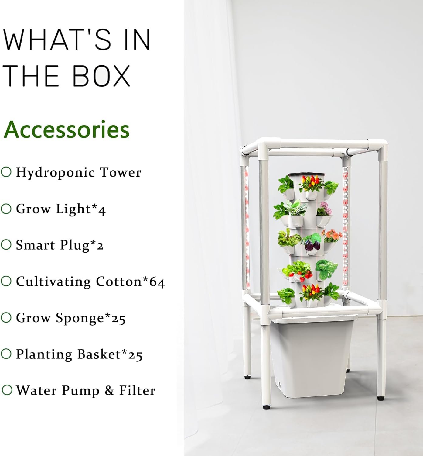 Sjzx Hydroponic Growing System with Grow Lights (No Seedlings Included) |25-Plant Hydroponic System | Home Gardening System for Indoor Herbs, Fruits and Vegetables | BPA-Free Food Grade